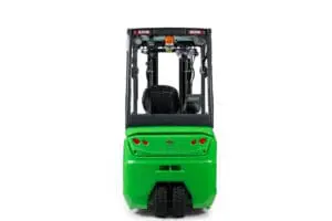 Green CESAB B3-20 electric forklift, straight rear view on white background. - Prince Maasdijk
