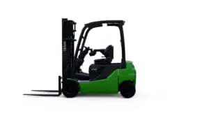 Green CESAB B418 electric forklift, side view on white background. - Prince Maasdijk
