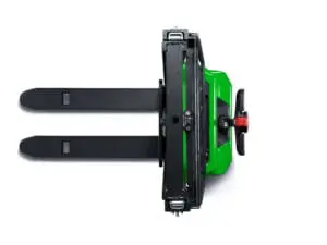 Top view of the CESAB S010i electric stacker with forks and control handle visible. - Prince Maasdijk