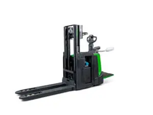 CESAB S320DN electric stacker with travel platform, left sloping front view on white background | Prins Maasdijk
