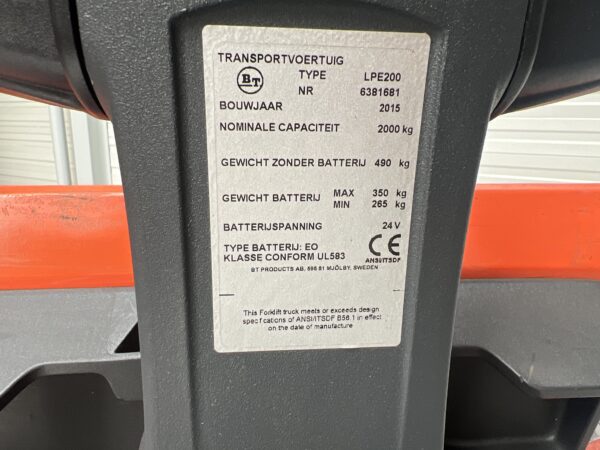 BT LPE200 - Electric pallet truck - Image 4